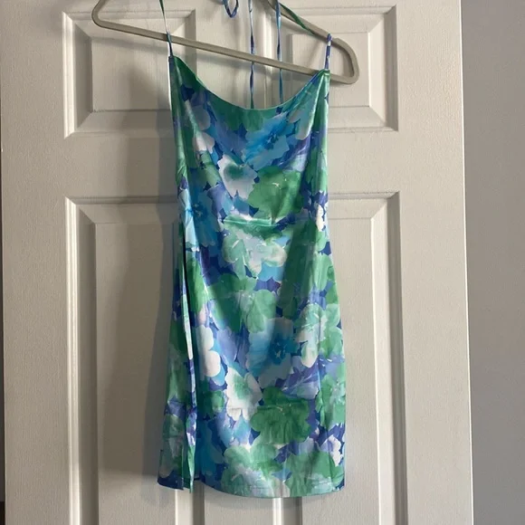 Beginning Boutique Caribou Blue Floral Halter Mini Dress - Picture 4 of 4